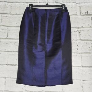 Nina Ricci Women's Black Purple Silk Wool Blend Back Zipper Pencil Skirt 38 XS 2